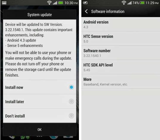 原生版HTC One更新至Android 4.3系统